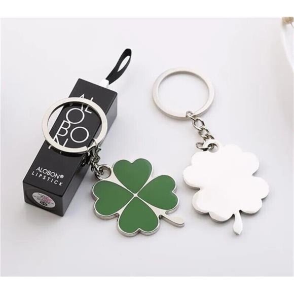 Green Four-Leaf Clover Fortune Keychain Ring Pendant Accesory Keyring Gift Girls - Picture 2 of 4